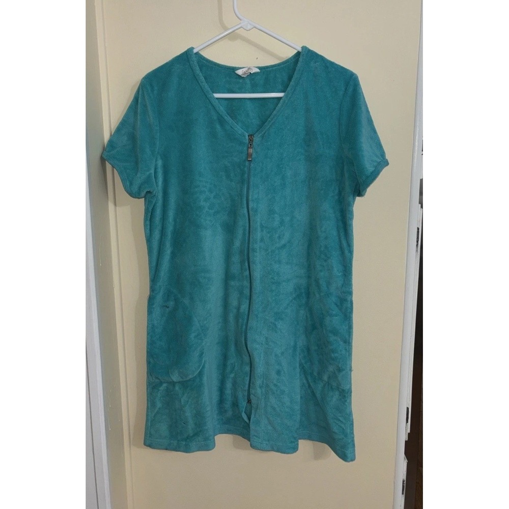 Coral Bay Women's Sz. M Turquoise Zip Front Terry Cover Up. Grt. Shape